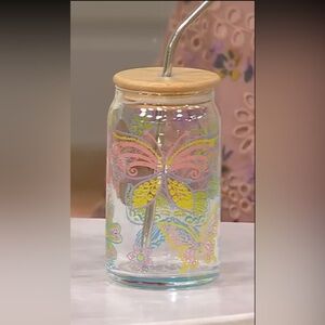 Butterfly Glass Jar with Bamboo Lid - NWT